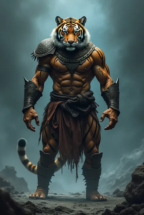 Tiger in human form, cool, warrior, clearly bitter color. Characters Rov Has a ground 