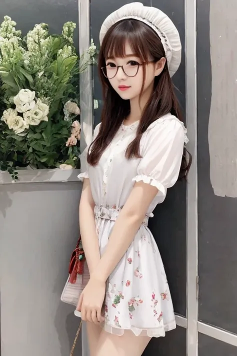 highest quality、masterpiece、high sensitivity、high resolution、detailed description、slender women、glasses、girly fashion、