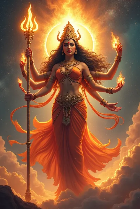 durga the divine mother with fire trident in outer space excellent quality