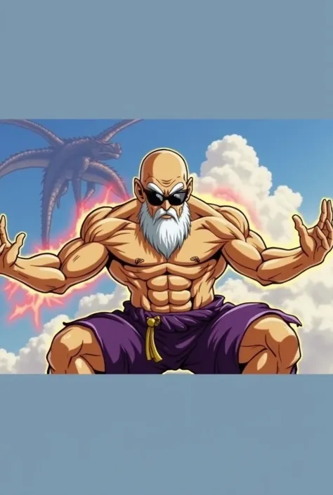 cartoon pictures,Anime,Dragon Ball Story,High quality, dragon ball super,8k old turtle,Wear sunglasses.,Unleash the power, dragon ball, master roshi,Ultimate Draft,Do a Kamehameha wave,Riding a dragon,Dragon like the Dragon God,Dragon God