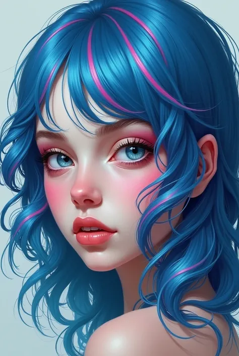 a woman with blue hair and pink skunk stripes