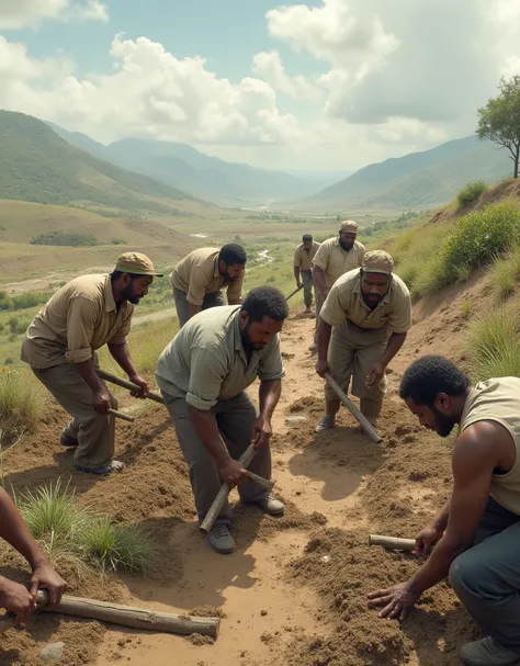 people working on a recovering land