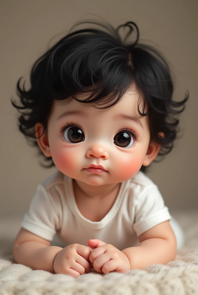 realistic photo of a baby white boy with black hair