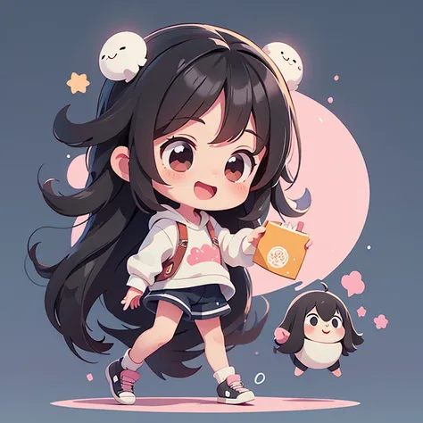 １people、Happy atmosphere，Cute Style，Cute cartoon，round background，masterpiece　Long black hair　Cute Characters　 Anime Style　Charm　High resolution　delicate　university student
