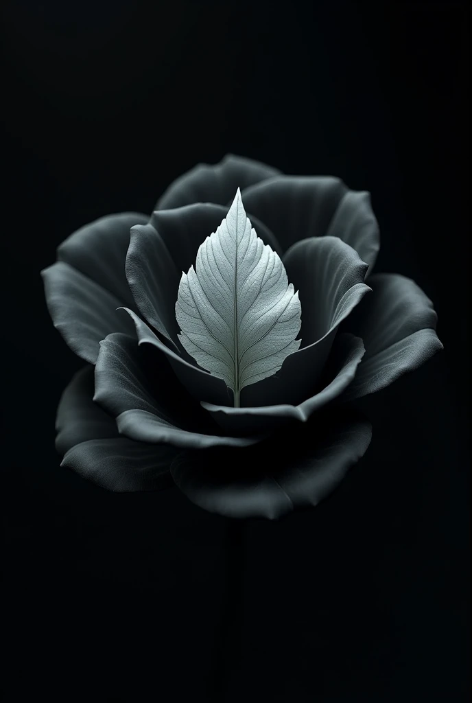 A white leaf in a black rose 