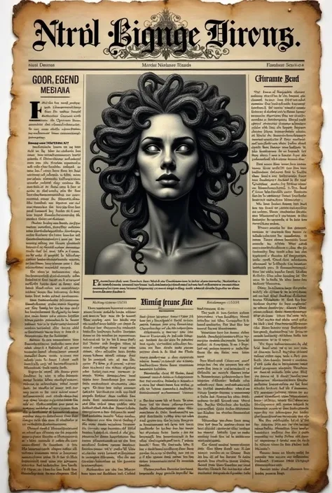 Old newspaper about medusa black and white