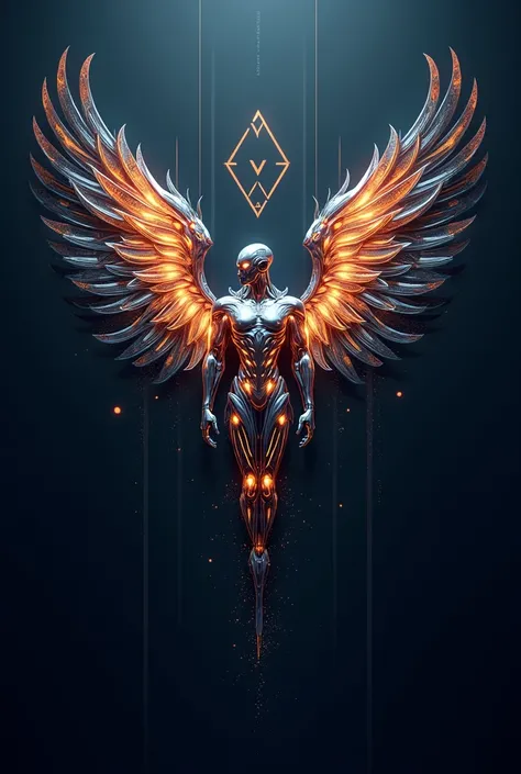 logotype, game development company called DEvAngellion, epic, hypercreative, Fantastic, professional, best gaming company in the world, 4K, cybernetic angel, mythological, modern art, surreal, Game Developer, use the entire prompt to make a company logo us...