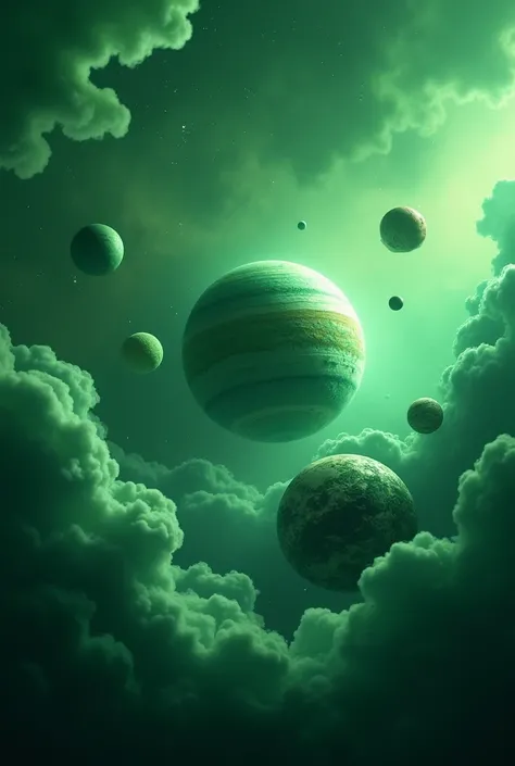 Imagine the planets in solar system green and have clouds