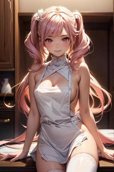 ((best quality, ultra-detailed, high resolution, extremely detailed CG, super detailed, direct light, Most beautiful clean lighting)), 1 girl, beautiful girl, cute girl and idol face, young face, smile, Beautiful long pink hair, twintails, Beautiful shinin...