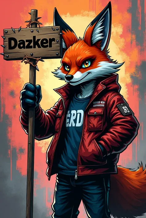 Graffiti wallpaper, Crash the gamer fox holding a spiked sign with the word DAZKER