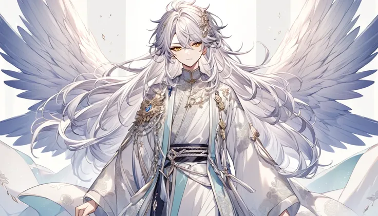 Silver-haired boy　neutral　A lot of gems　accessories　Light national costume　Spread your wings　pastel colour　