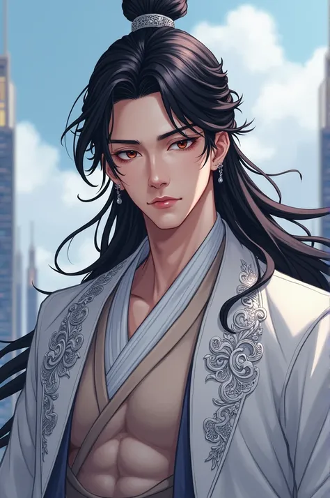 （Male character design）,,  Royal Highness the Crown Prince of Xianle - protagonist of Heaven Officials Blessing（Close up view of the melancholic handsome Chinese man Xie Lian）,（Xie Lian wore a modern and fashionable men&#39;s suit.: 1.3）, Xie Lian&#39;s sk...