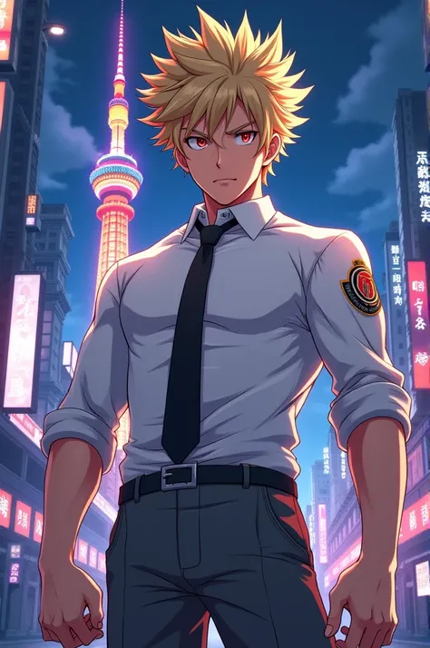 Anime style Tokyo revengers bakugou katsuki with the toma uniform