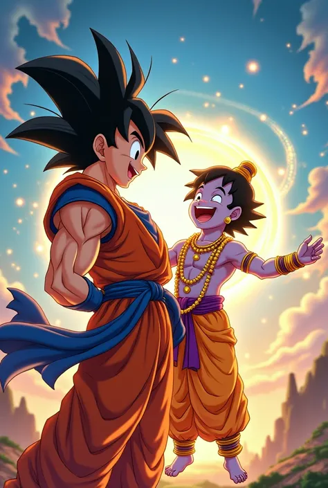 Goku and Krishna smile huge

