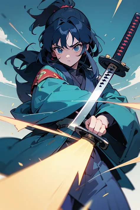 score up_9,score up_8,score up_7,source_anime,masterpiece,best quality,super fine illustration,super detailed,8k, (LoRa:0.7),girl,perfect hands,perfect fingers,blue coat,samurai,BREAK holding_katana,BREAK dragon,detailed background,