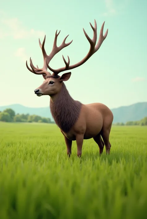 deer with horns side view of a field with green grass in 3D model styles camera view far