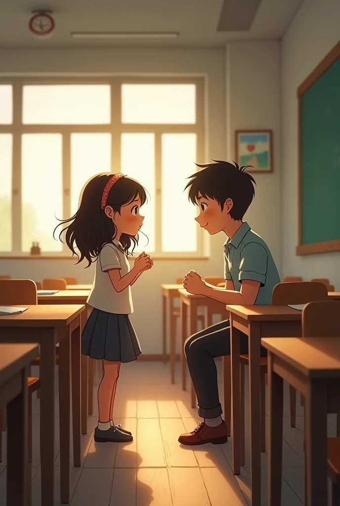 a girl liking a boy in a classroom 