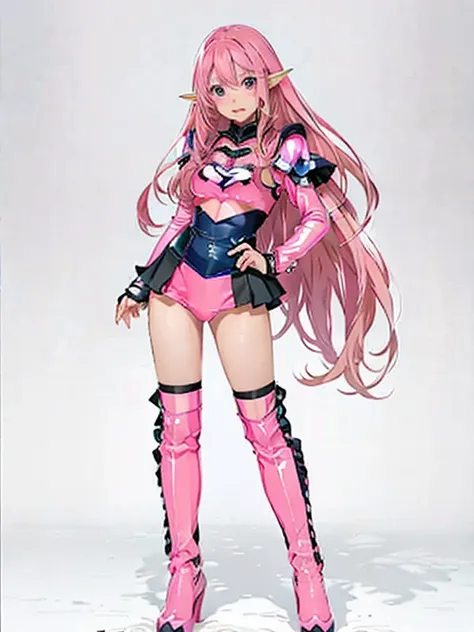 Wearing pink clothes、Anime girl with long hair and purple boots, Shiny pink armor, Zodiac Knight Girl, inspired Written by Hiromu Arakawa, portrait Zodiac Knight Girl, Shiny pink armor, Streamlined pink armor, Princess Intergalactica, Very detailed fan art...