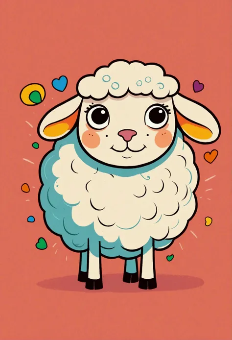 flat wind，vector，childish art cartoon，oil pastel graffiti，1 sheep，minimalism，lovely art style, rich and colorful! digital illust...