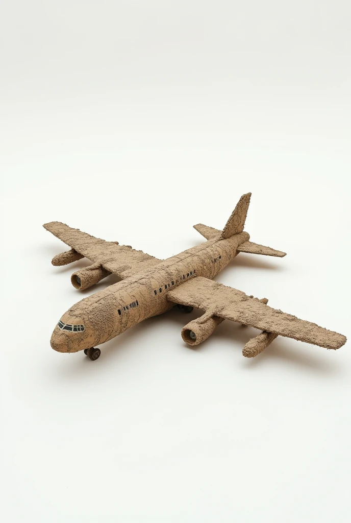 Airplane made of dirt white background  