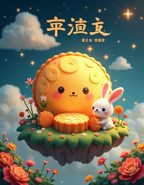 In the felt style of the picture, from the birds eye view, a huge plush moon cake looks like a warm island, lying quietly there, the moon cake "Mid-Autumn Festival" The two words are particularly eye-catching, as if telling an ancient reunion story, surrou...