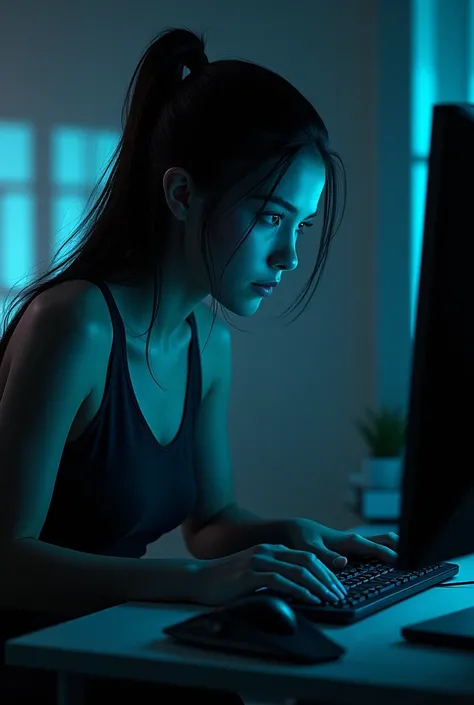 spy girl, in front of computer, disabling cheats, , cover for music. 