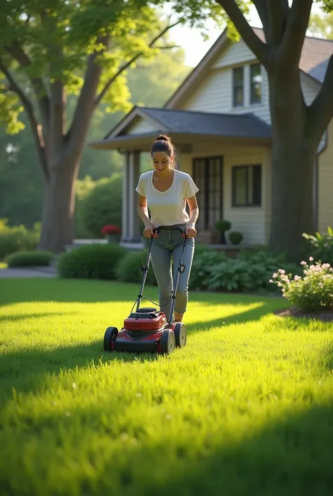 woman cotting grass
