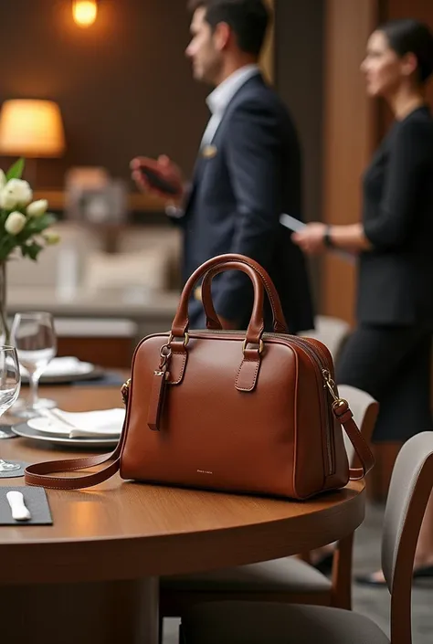 bag in different angles and situations: an elegant dinner, a business meeting, a casual walk