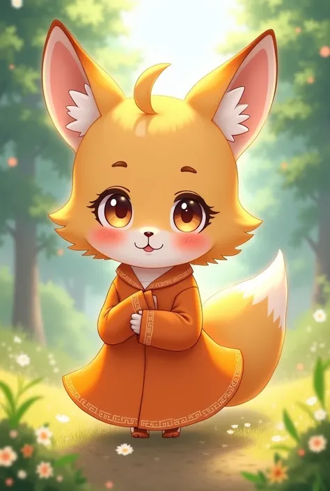 Cute anime girl have a fox ear wearing an orange outfit.