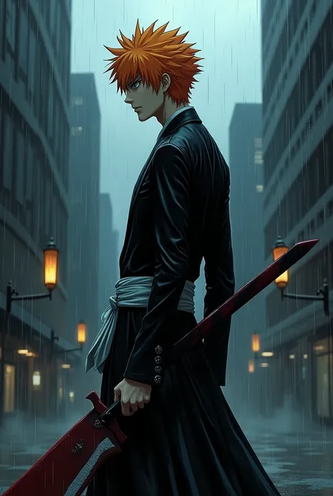 Ichigo kurosaki in bleach standing on rain