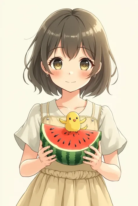 anime girl with a watermelon and a bird in her hand, Animation drawn by Kanbun Master, pixiv, Shorthand, The material is!!! watermelon!!!, Meow, Lovely art style, Ink art animation , Fleet Collection Style, Cute girl anime visual, Official Artwork, high de...