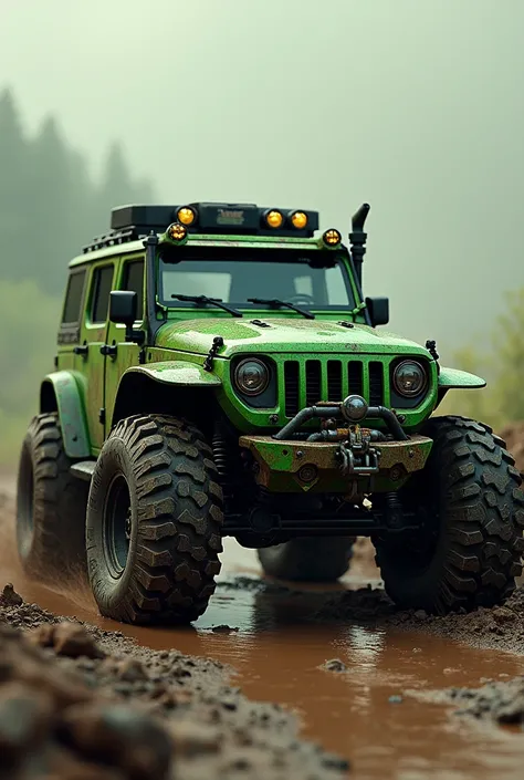 Modified new model green mamba defender (aggresive looking) covered in mud