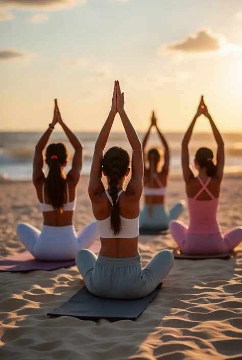 group of girls doing yoga