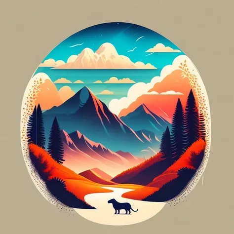 landscape, tshirt design, midijourney, vector-art