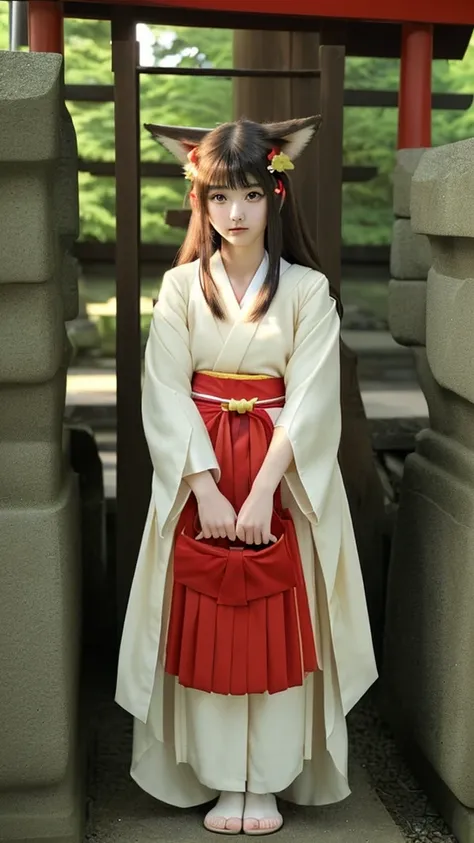 Small fox ears、One Girl, (A beauty girl, Delicate girl:1.3), (, change:1.3), break,((Shrine maiden&#39;Costumes)),(Brown fox ears) break, Definition of Very Fine Particles, (Symmetrical eyes:1.3), break, (alley, Kyoto:1.3), perfectly trimmed fingers, break...