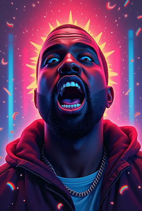 Kanye West face poster with rave theme