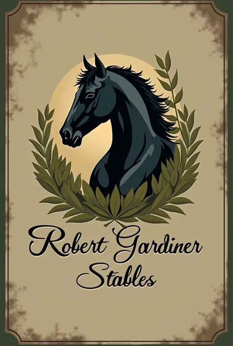 Create a logo for "Robert Gardiner Stables" featuring an elegant horse silhouette or horse head. Use a classic serif or script font for the text. Incorporate earthy tones like deep brown, gold, and green. The design should be sophisticated and convey a sen...