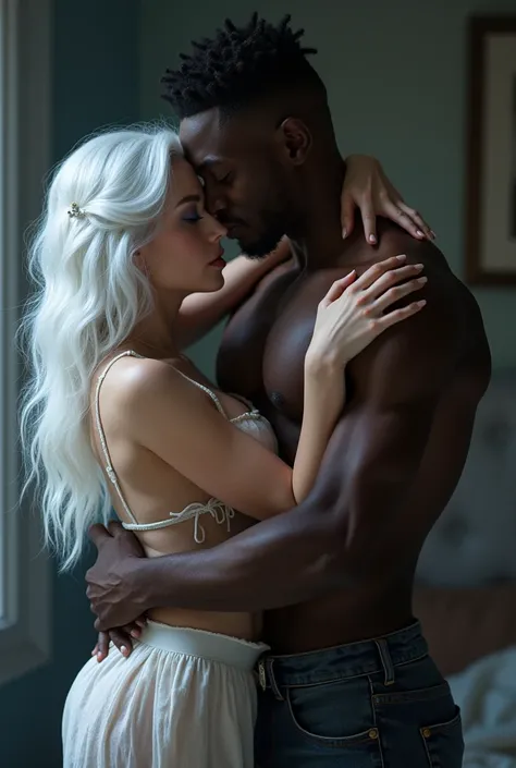 blue eyed white haired ELSA JEAN lookalike girl cuddling with black guy with big penis