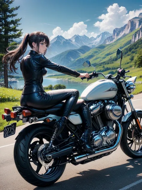 A woman in a motorcycle suit who got lost deep in the mountains