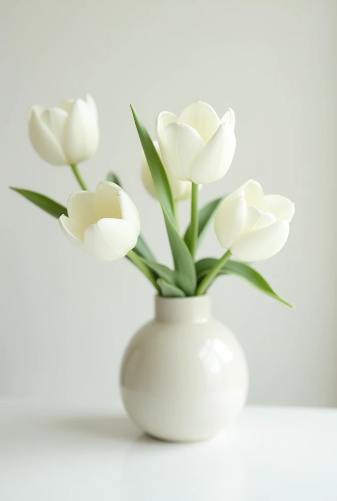 Minimalist flower arrangement (Minimalist): Use only a few types of flowers, such as white tulips or lilies, arranged in a simple, unpatterned vase to create a calm and simple feeling.