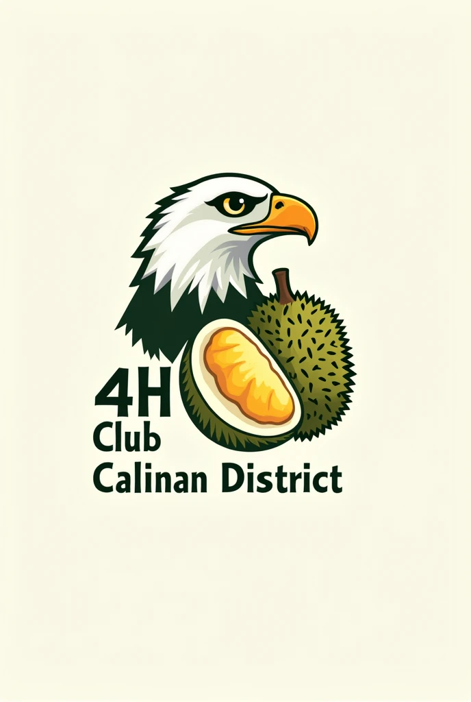 Logo for farming, with eagle head, durian fruit, and slogan "4H Club Calinan District
