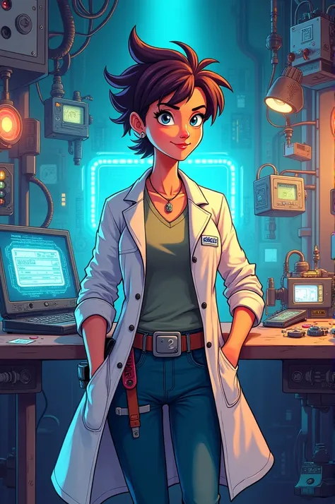 A hardware engineer that is a woman please make it cartoon vibes