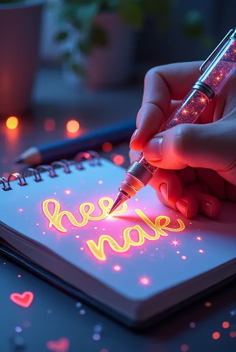 A mesmerizing, hyper-realistic 16K 3D illustration captures a magical moment of pure creativity. A talented artist is masterfully sketching a heartfelt message, "BTS -- Jin -- Rm --Suga -- Jhope -- Jimin -- V -- Jungkook. ", in a notebook. The text is comp...