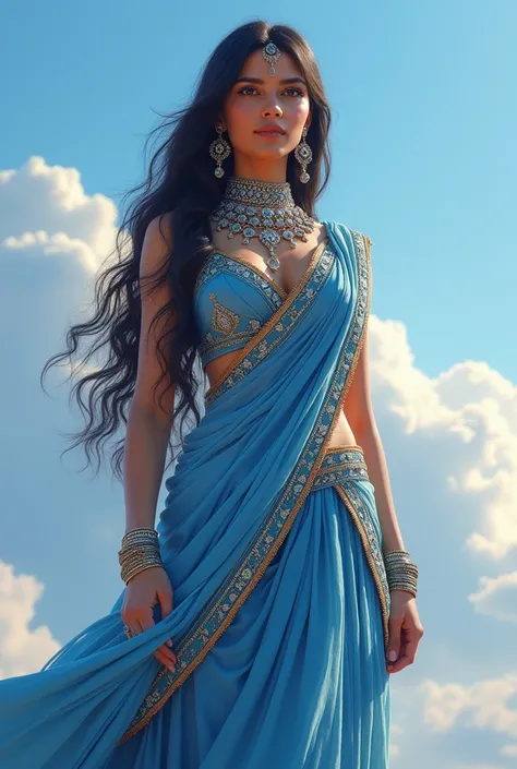  The most beautiful girl of the world Draupadi from Mahabharat with lots of ornaments full pic in sky blue lehnga

