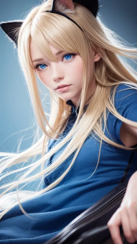 One person, High resolution, Long Hair, sight, Shortcuts, blonde, blue eyes, Cat ear, Portraits, far and near method, Motion Blur, figure, Fantasy Background,