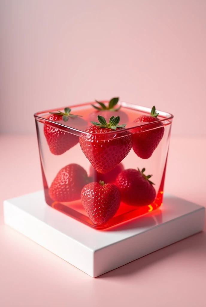 Cut clear jelly that on top with strawberry in the clear box