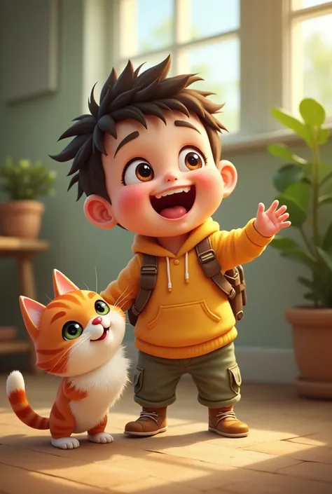 Your smile is important to make your day successful, Smile and work, success is yours. Cute baby boy with cat
One more boy looking for possesive mode