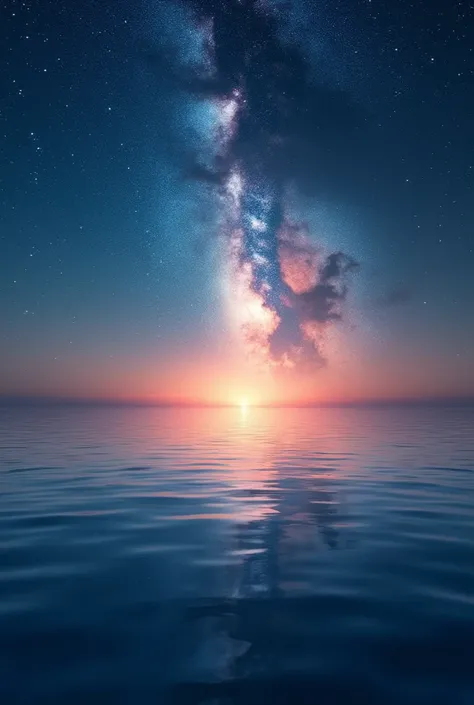 Beautiful and quiet sea,dawn,Night Sky,star,star,milky way,Holographic Mirror Reflection, Transparent and fantastic rainbow-colored coating, Multiple Exposure