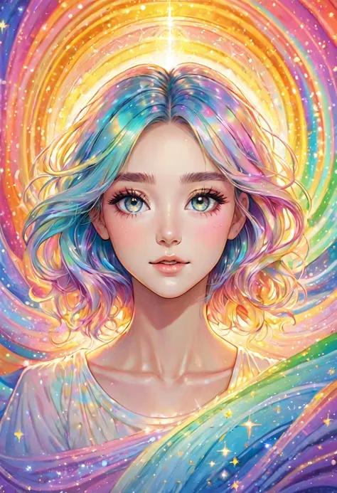 in the center are beautiful eye filled with the magic of love. rainbow pastel colors envelop the eye. this pupil emits light and...