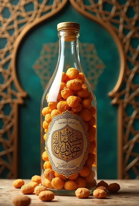 Honey Nuts Bottle photo with Islamic background 